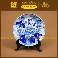 Mâm bồng vẽ hoa sen bộ đồ thờ cúng gốm sứ Bát Tràng cao cấp, đĩa đựng hoa quả men xanh tinh xảo