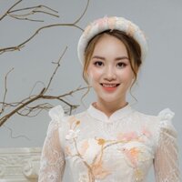 Mấn cô dâu mấn ren đính hoa voan kim sa áo dài