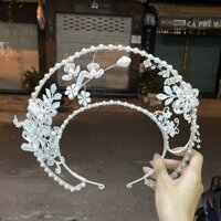 Mấn cô dâu mỹ nhân áo dài Puka trắng - đỏ - vàng mới 1-2024  Phụ kiện cô dâu Giang