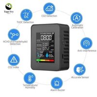 Màn hình chất lượng không khí ALISON, Máy dò CO2 nhiệt độ 5 trong 1, Máy kiểm tra độ ẩm LCD có thể sạc lại Máy kiểm tra TVOC Văn phòng