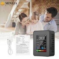 Màn hình chất lượng không khí MINLIA, Máy dò CO2 LCD nhiệt độ, Máy kiểm tra độ ẩm di động Máy kiểm tra TVOC 5 trong 1 tại nhà