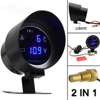 Màn Hình LCD Tròn Kỹ Thuật Số Xe Tải Đồng Hồ Đo Nhiệt Độ Nước Cảm Biến Xe Máy + Vôn Kế 2 Trong 1 12V 24V