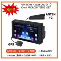 Màn hình ô tô lắp sim 4G wifi 7in, phát WIFI, có TIẾNG VIỆT, xem chỉ đường GPS, Màn hình oto android rẻ, Đồ chơi xe hơi