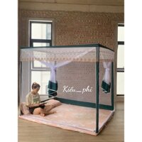 Màn khung vuông inox 1m4, 1m6, 1m8, 2m2 - mùng khung không khoan tường xếp gọn chống muỗi cao cấp Kiều Phi