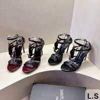 [Mận Siêu Cháy] sandal cao gót Y ét L tag đồng, gót nhọn 9cm, màu mận bản mới