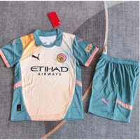 Manchester City 24 / 25 Áo sân khách thứ ba Bộ áo sơ mi trẻ em Bộ áo sơ mi trẻ em Bộ áo bóng đá trẻ em Bộ đồ chất lượng hàng đầu