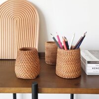 MandyHome Autumn rattan pen holder, tea set, bamboo tea holder, tea spoon, tea needle, Pu 'er tea tea ceremony accessories storage cylinder