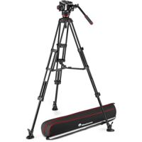 Manfrotto 504X Fluid Video Head & Aluminium Twin Tripod Black (Mid-Level Spreader) | Chính hãng