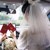 Mạng che mặt, giấy chứng nhận, đạo cụ chụp ảnh, cô gái siêu cổ tích, đăng ký cầu hôn, cô dâu, váy cưới chính, phụ kiện tóc, nơ, kiểu Pháp LVGU