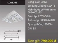 MÁNG ĐÈN ÂM TRẦN 600x600 (60x60) CHÓA PHẢN QUANG GẮN 2 BÓNG 6 TẤC LED 2x9W DUHAL LCA6209