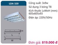MÁNG ĐÈN ÂM TRẦN CHÓA PHẢN QUANG 600X600 (60X60) 3 BÓNG ĐÈN 3X9W DUHAL LDA 320