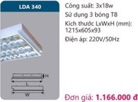 MÁNG ĐÈN ÂM TRẦN CHÓA PHẢN QUANG 600X1200 (60X120) 3 BÓNG ĐÈN 1M2 3X18W DUHAL LDA 340