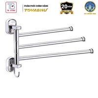 Máng khăn phòng tắm 3 chia nắp tròn, giá treo khăn nhà tắm cao cấp Tovashu inox 304 S3V - BẢO HÀNH 20 NĂM