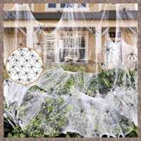 Mạng nhện co giãn Halloween 1000 Sqft với 100 con nhện giả bằng nhựa để trang trí Halloween trong nhà & ngoài trời