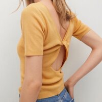 [Mango Auth] Áo Kiểu Nữ Xoắn Lưng Mango Dệt Kim Cao Cấp