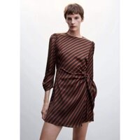 [Mango Chính Hãng] Váy Đi Làm Đầm Công Sở Váy Đi Tiệc Đầm Du Lịch Sọc Đen Đỏ Cổ Tròn Tay Dài Sang Trọng Trangnauth F393A