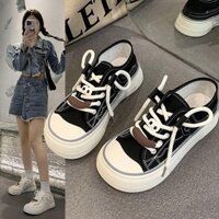 Mango Toe Giày Vải Nữ Năm Mới Xấu Xí Dễ Thương Ngón Chân Lớn Giày Niche Tất Cả Trận Đấu Giày Trắng