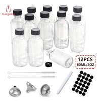 Mangobig  12 Chai Thủy Tinh Nhỏ 60ml Có Nắp Kín Hơi Mẫu Trong Suốt Chai Boston / Lọ / Hộp Đựng Nước ép Gừng Bắn Dầu Nồi Đẹp