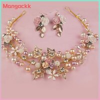 [Mangok] Ngọc Trai Hoa Pha Lê Đính Đá Cưới Cô Dâu Kẹp Tóc Handmade Tốt