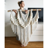 Mành macrame cỡ lớn ( 1m1 x 1m2) kèm cây gỗ cong tự nhiên