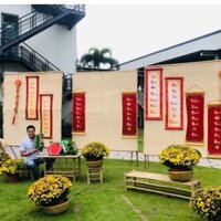Mành tre trang trí tết làm tiểu cảnh tết có thanh treo