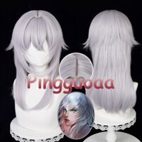 Manmei Game FF14 Themis Cosplay Wig Final Fantasy XIV 52cm Long Silver Grey Wig Heat Resistant Synthetic Wigs