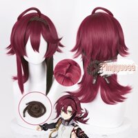【Manmei】Genshin Impact Shikanoin Heizou Cosplay Wig 55cm Dark Red Heat Resistant Synthetic Wigs