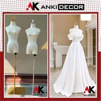 Manocanh nữ mặc váy cô dâu, manocanh nửa người không tay chóp vương miện, canh nữ chóp vương miện Anki Decor