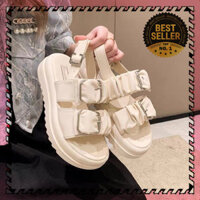 MANTOSIMPLE ➡️ Giày sandal nữ quai ngang bèo nhúm khuy cài đế cao 4p xinh đơn giản mix nhẹ nhàng/cá tính đẹp đi chơi họ