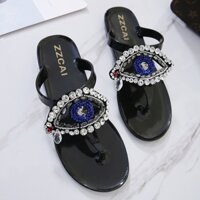 Manxixixi Thời Trang Nữ Phong Cách Bohemian Flip Flop Ngọc Trai Mắt Đẹp Jelly Flat Dép (Size 36-41)
