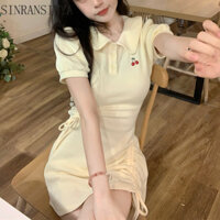 Maomao GO Hoa Văn Anh Đào POLO Áo Đại Học Sữa Ngọt Nóng Cô Gái Dây Rút Xếp Ly Eo Nhỏ Tình Yêu Đầu Tiên Váy