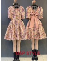 MẬP STYLE ĐẦM HOA NƠ, CHẤT XỐP GÂN PULY IN HOA 3D CAO CẤP, CO GIÃN NHẸ SIZE 47-90 KG