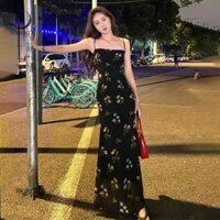 Marbit Gợi Cảm Hoa Pritned Đầm Dự Tiệc Vintage Nữ Spaghetti Dây Đeo Midi Váy FHS