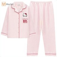 Marbit Hoạt Hình Sanrio Hello Kitty Bộ Đồ Ngủ Dài Tay Quần Bộ Hai Mảnh Mới Loungewear Bộ Đồ Ngủ Nữ Mới