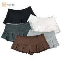 Marbit Nữ Eo Thấp Rộng Pleat Y2K Váy Mini Màu Xám Nhộn Váy Chữ A Bán Chạy Ngọt Ngào 2024 Thời Trang Mới