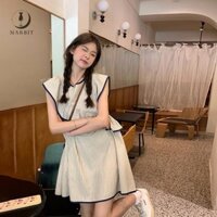 Marbit Sọc Không Đều Ruffles Đầm Không Tay Nữ Quần Áo Bay Tay Đầm FHS