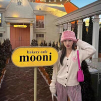 Mardi Park Min Young áo len hoa nhỏ V cổ áo đơn hàng cúc hoa thêu cardigan áo len nữ