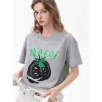Mardi Phiên bản Hàn Quốc Áo thun ngắn tay cổ tròn in hình trái cây, Áo thun Cotton nguyên chất giảm béo đa năng mới sang trọng