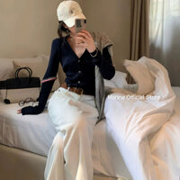 MARINE Quần kaki nữ màu trắng ống xuông thêu ngựa phong cách basic QN26