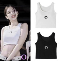 Marineserre Mặt Trăng Thêu Jennie Kim Jini Cùng Hot Girl Áo Vest Ngắn Suspender Top