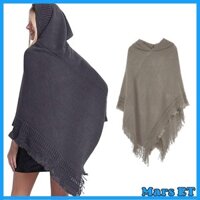 Marset Nữ Mùa Đông Đan Mũ Trùm Đầu Poncho Mũi Móc Viền Tua Rua Khăn Choàng Quấn Áo Len