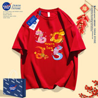 Masa Nam Hoạt Hình In Màu Sáng Tạo Cho Năm Rắn Tay Ngắn Cổ Tròn Đỏ Áo Thun Năm Mới Happy Áo Sơ Mi Unisex