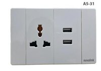 Mặt 1 ổ cắm 3 A5-31 chấu đa năng 2 USB sạc Type A khung nhôm cao cấp , điện áp 220V-250V