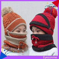 [Mắt] Ba Mảnh Unisex Trẻ Em Thu Đông Mũ Dệt Kim Ấm Áp Che Mặt Khăn Yếm