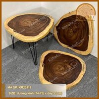 Mặt bàn gỗ me tây tròn tự nhiên KR20118 - MẶTBỘ 3 CHÂN SẮT
