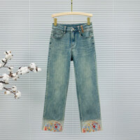 Mặt bích Phong Cách Trung Hoa Thêu Thẳng Quần Jean Nữ Crop Quần Phong Cách Mới Mùa Xuân 2024 Cao Cấp Rời Quần Thuốc Lá Hợp Thời Trang 9CKI