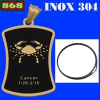 Mặt cung Cự Giải (Cancer) inox vàng kèm vòng cổ dây cao su đen - mặt cung hoàng đạo