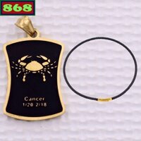 Mặt cung Cự Giải (Cancer) inox vàng kèm vòng cổ dây da đen - mặt cung hoàng đạo