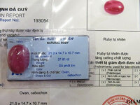 Mặt đá ruby đỏ phớt tím hình ovan KT 21,0x14,7 x10,7 mm,nặng 37,81 ct MS 193054