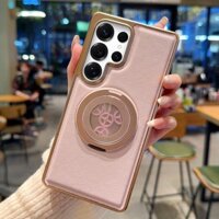 Mặt da sang trọng có thể nhìn thấy Gear 360° Giá đỡ xoay Ốp lưng cứng mạ điện cho Samsung Galaxy S25 Utlra S25 + S24 Plus S25 S24 Ultra Vỏ điện thoại